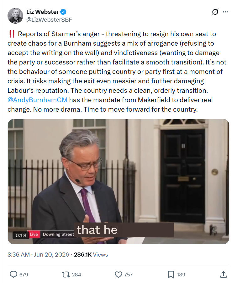 Liz Webster: Reports of Starmer’s anger - threatening...