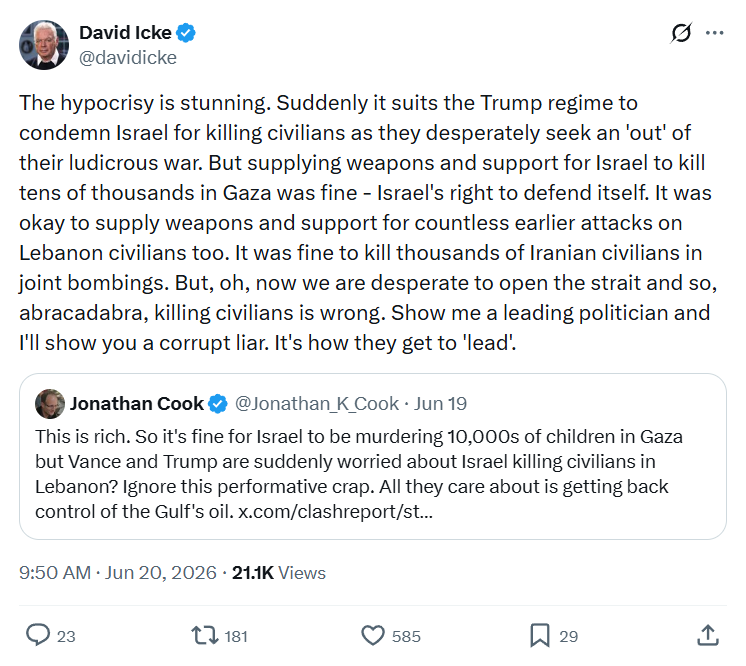 David Icke: The hypocrisy is stunning. Suddenly it...