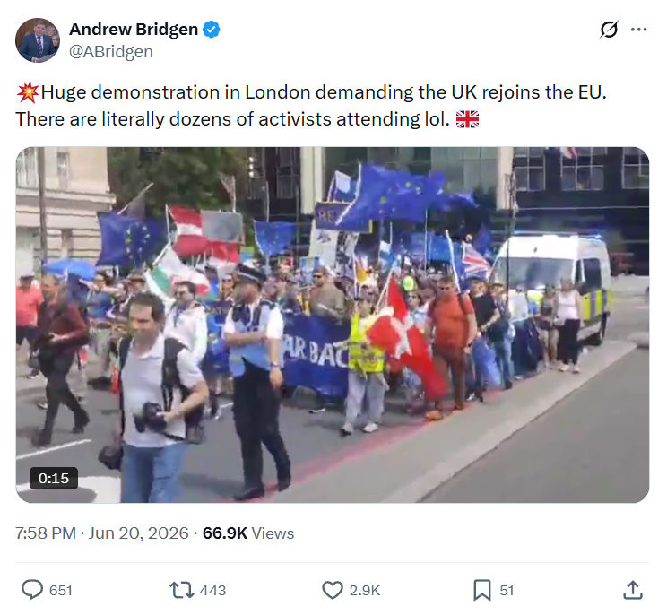 Andrew Bridgen: Huge demonstration in London demanding the...