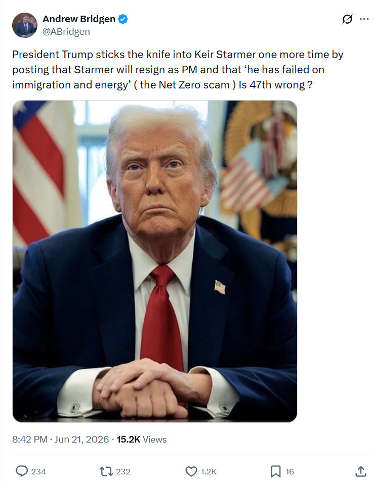 Andrew Bridgen: President Trump sticks the knife into...