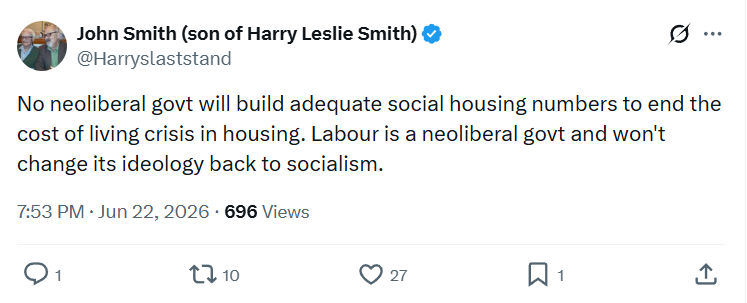 John Smith: No neoliberal govt will build...