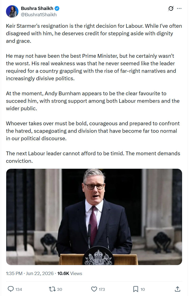 Bushra Shaikh: Keir Starmer's resignation is the...