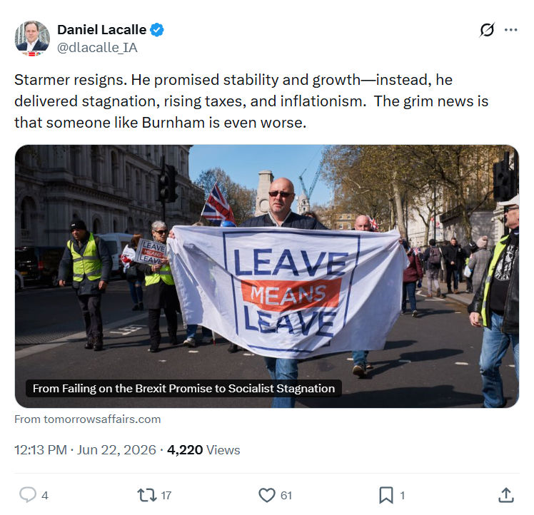 Daniel Lacalle: Starmer resigns. He promised stability...