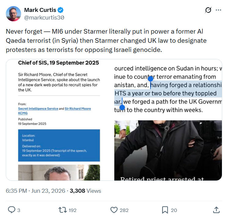 Mark Curtis: Never forget — MI6 under Starmer literally...