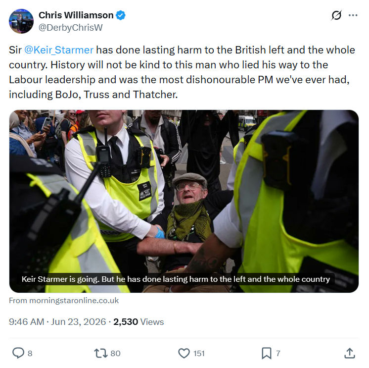 Chris Williamson: Sir  @Keir_Starmer  has done lasting...