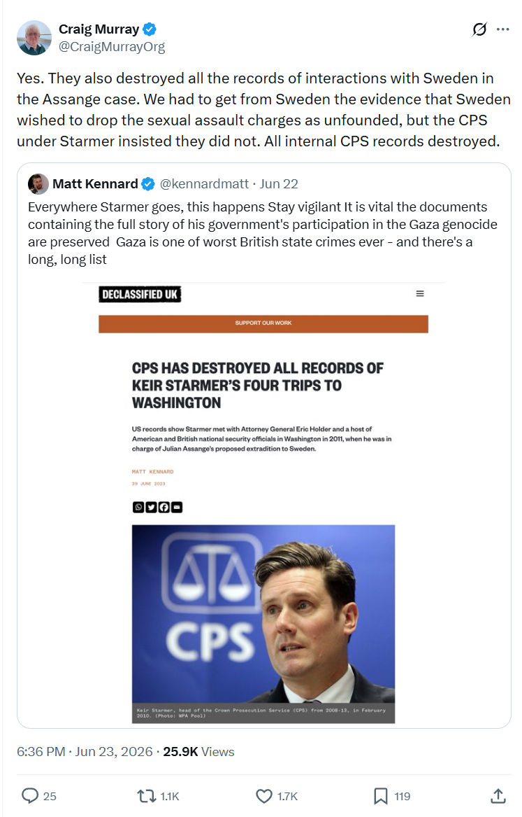 Craig Murray: Yes. They also destroyed all the records...