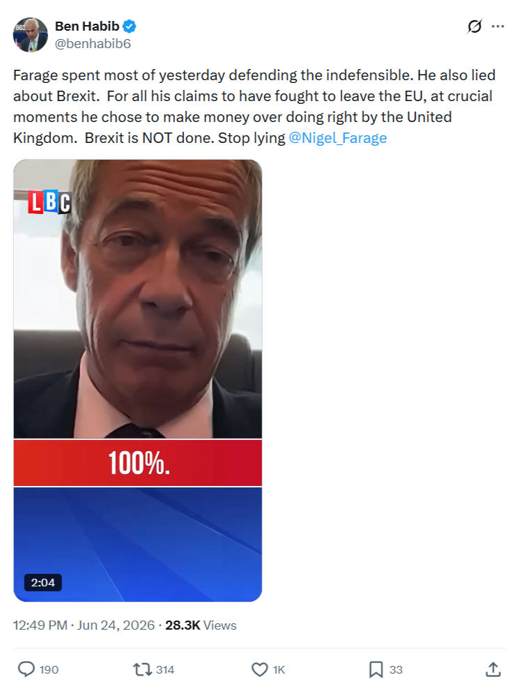 Ben Habib: Farage spent most of yesterday defending...
