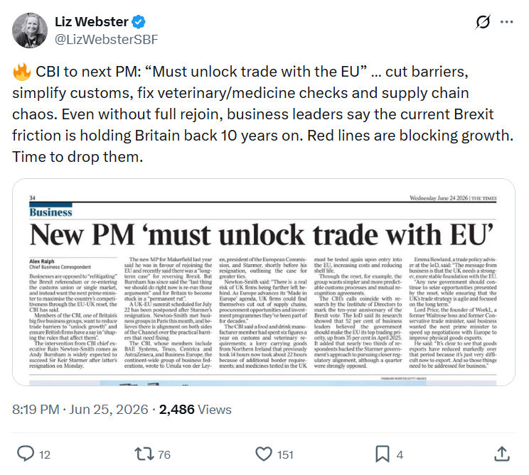 Liz Webster: CBI to next PM: Must unlock trade...