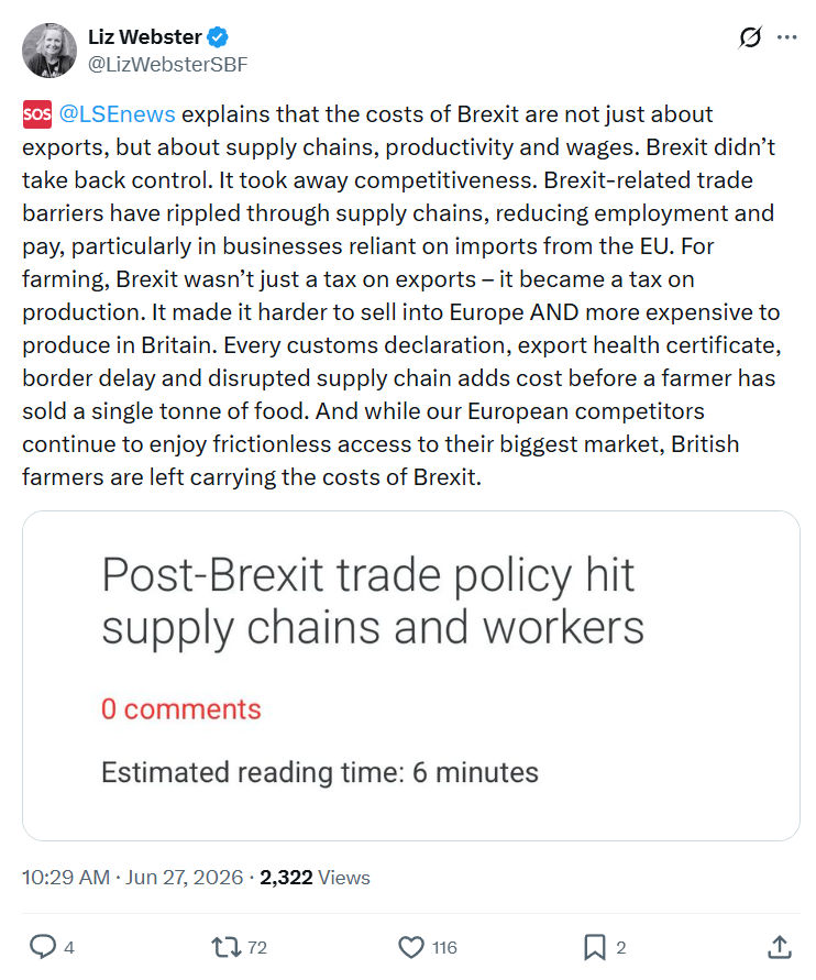 Liz Webster: @LSEnews  explains that the costs of Brexit...