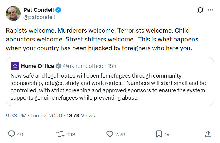 Pat Condell: Rapists welcome. Murderers welcome. Terrorists...
