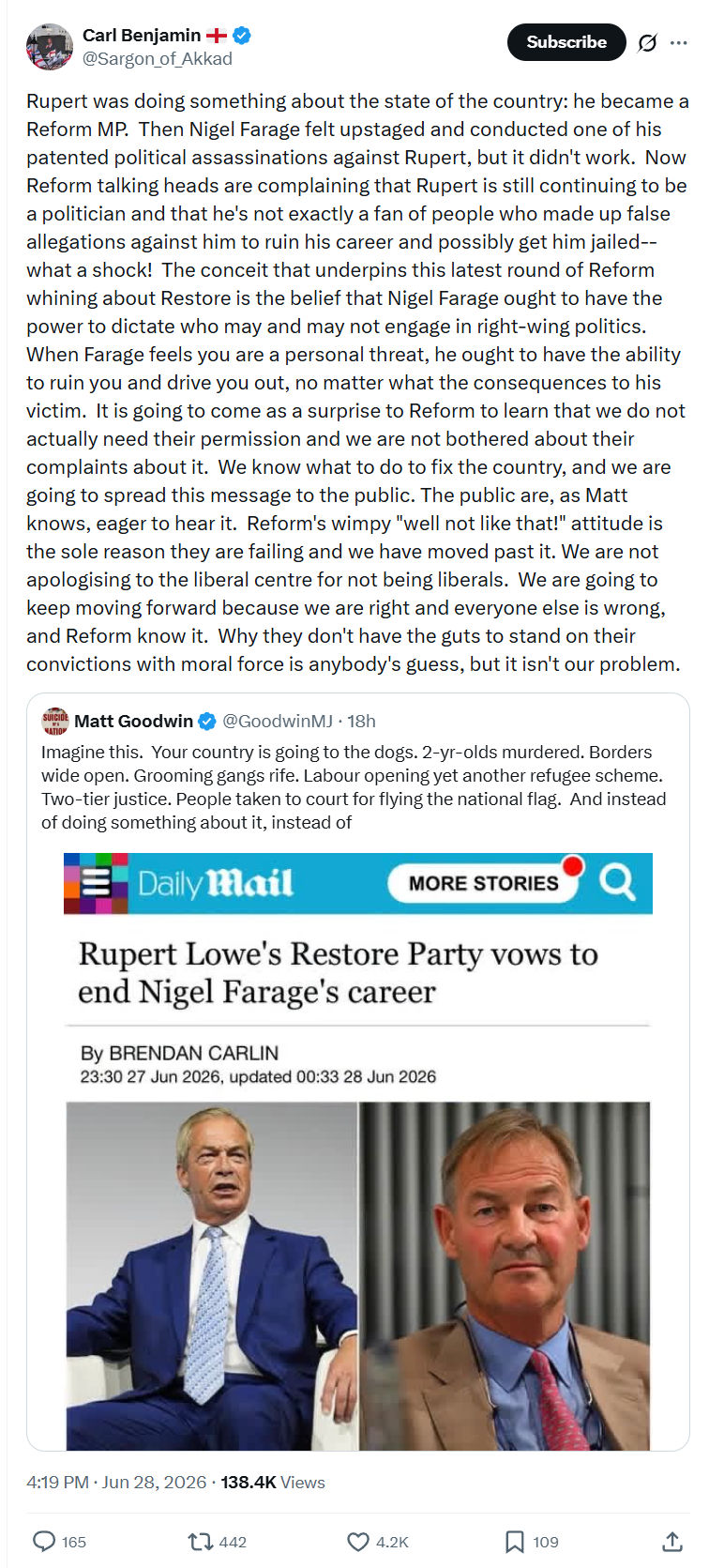 Carl Benjamin: Rupert was doing something about the state...