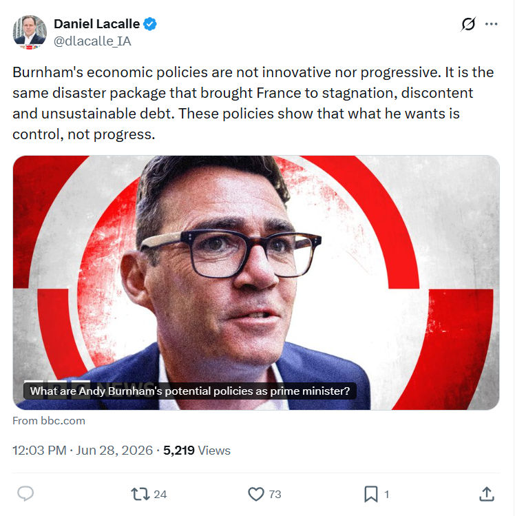 Daniel Lacalle: Burnham's economic policies are not innovative...