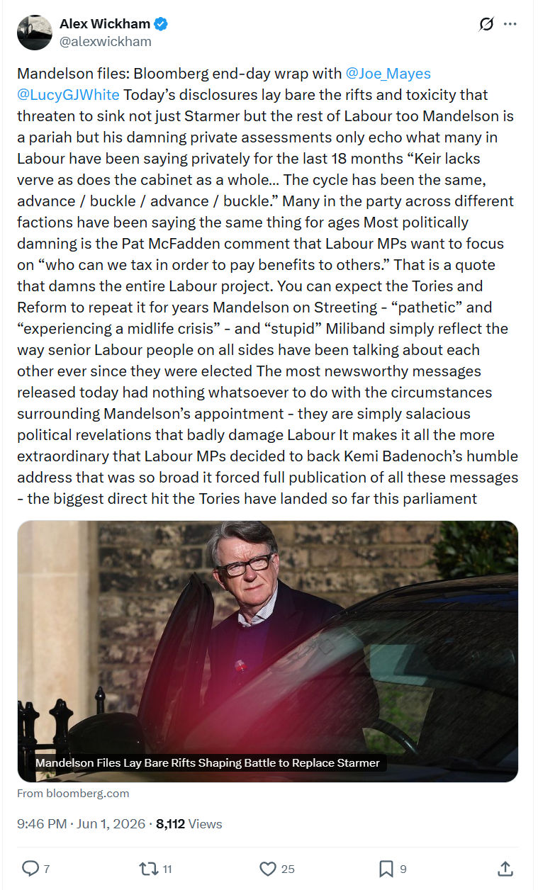 Alex Wickham: Mandelson files…
