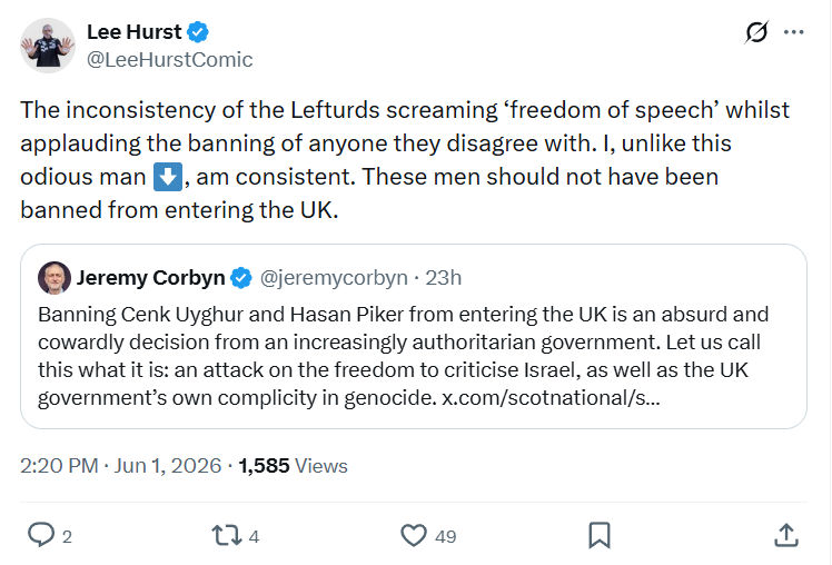 Lee Hurst: The inconsistency of the Lefturds screaming ‘freedom of speech’…