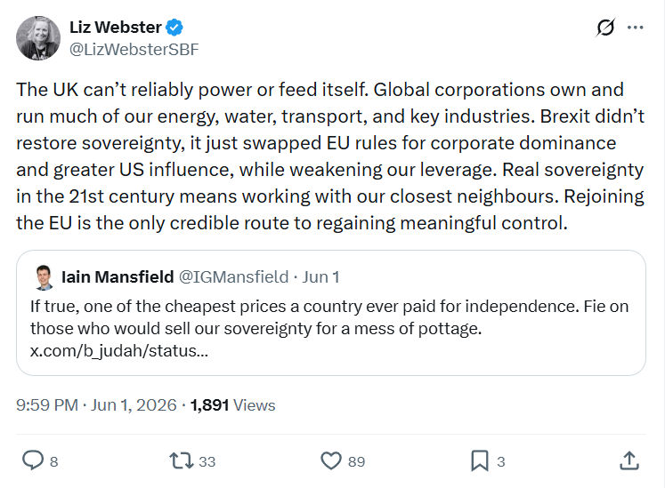 Liz Webster: The UK can’t reliably power or feed itself…