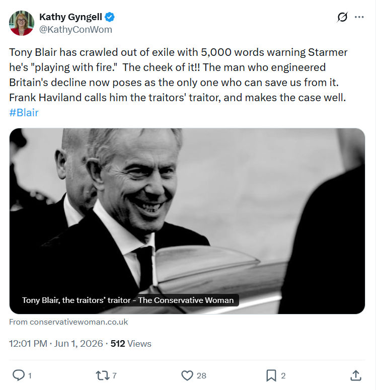 Kathy Gyngell: Tony Blair has crawled out of exile…