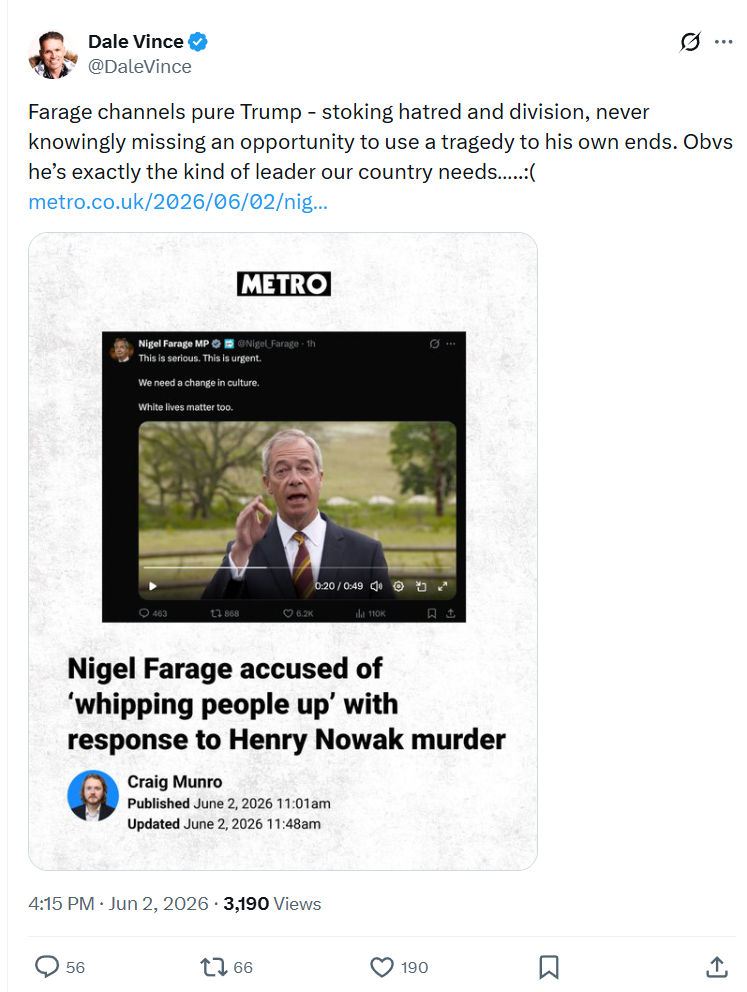 Dale Vince: Farage channels pure Trump…