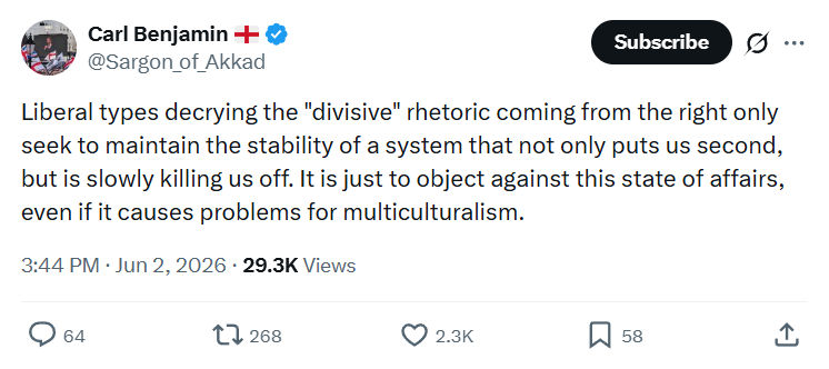 Carl Benjamin: Liberal types decrying the "divisive"…