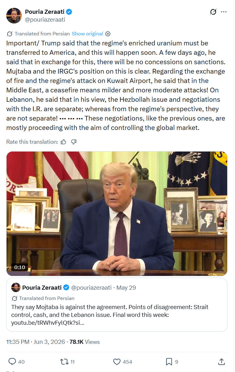 Pouria Zeraati: Important/ Trump said that the regime's enriched…