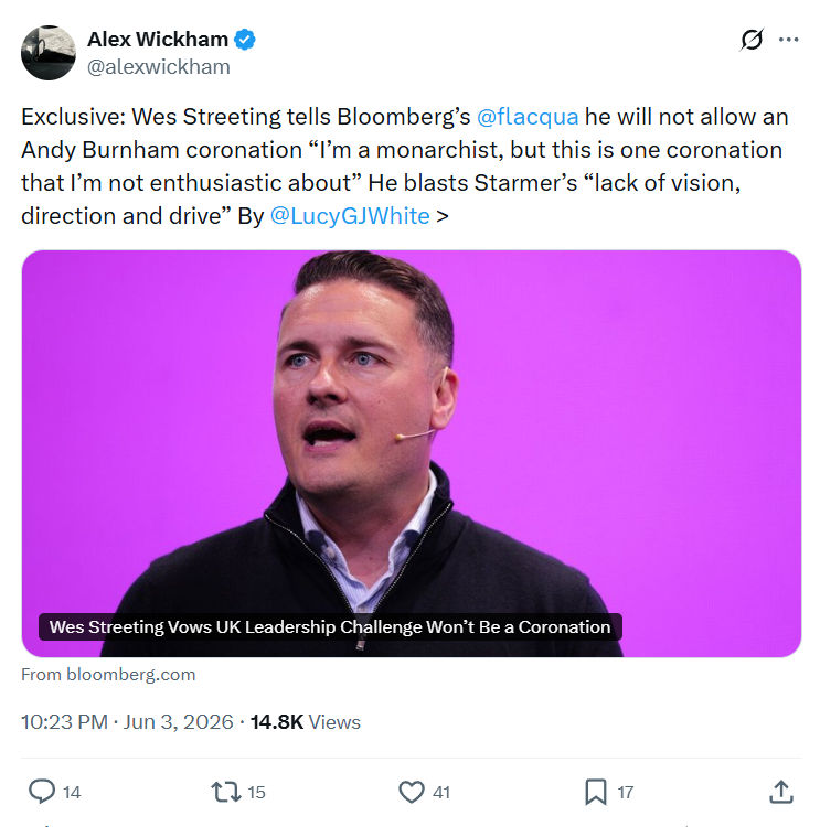 Alex Wickham: Exclusive: Wes Streeting tells…