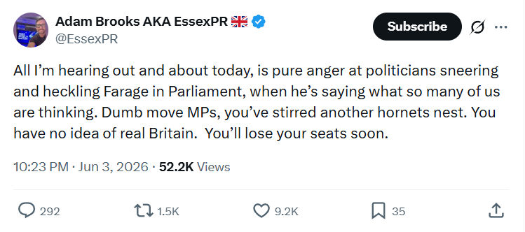 Adam Brooks: All I’m hearing out and about today…