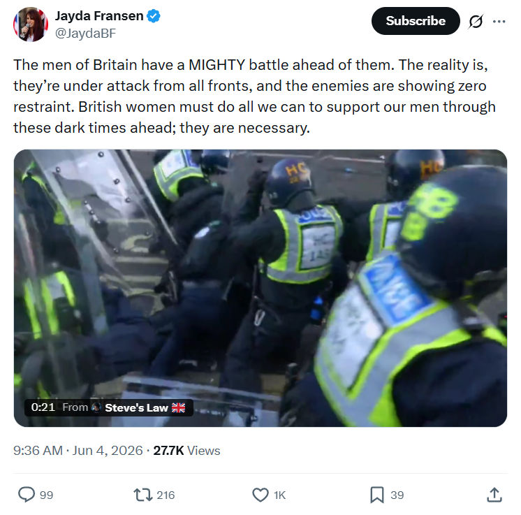 Jayda Fransen: The men of Britain have a MIGHTY battle…