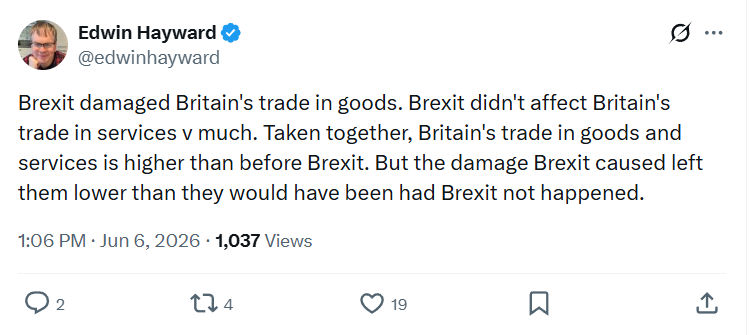 Edwin Hayward: Brexit damaged Britain's trade in goods…
