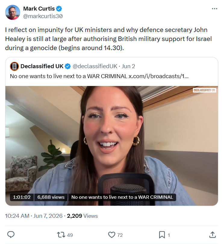 Mark Curtis: I reflect on impunity for UK ministers…