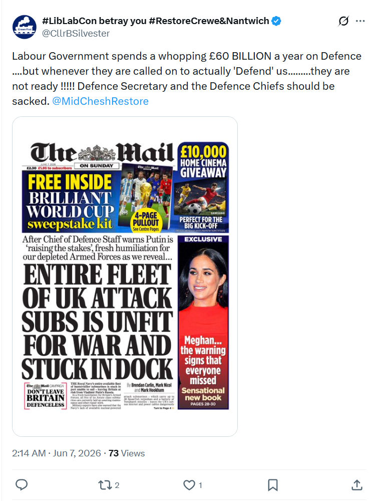 Clr Brian Silvester: Labour Government spends a whopping £60 BILLION…