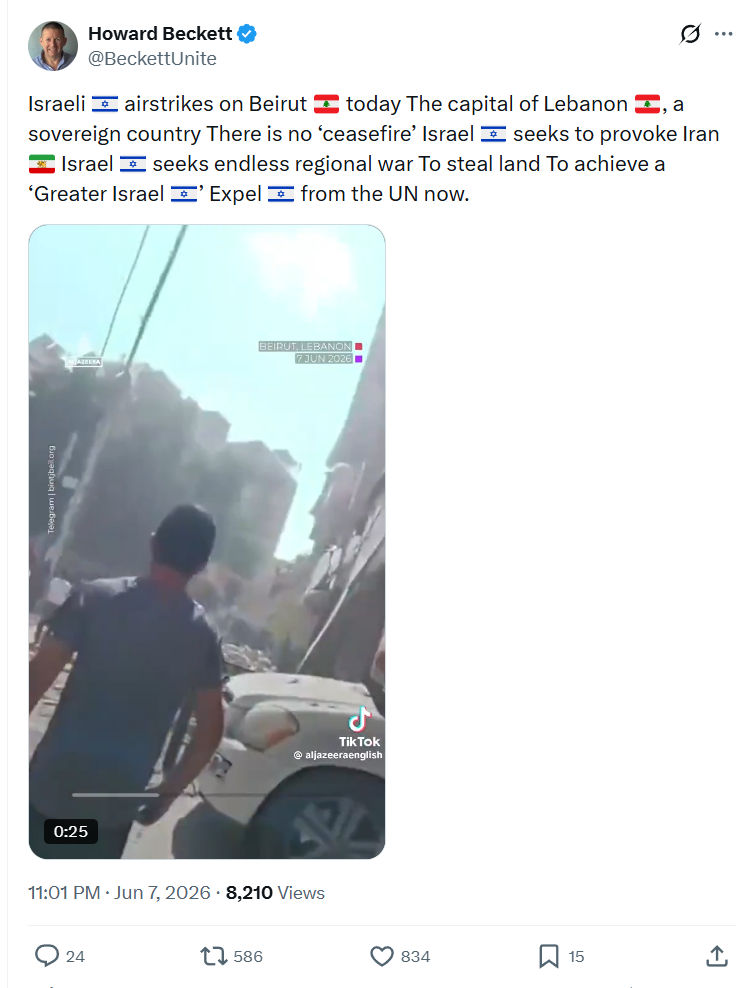 Howard Beckett: Israeli airstrikes on Beirut…