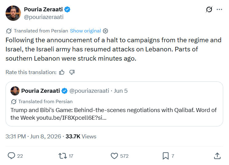 Pouria Zeraati: Following the announcement of a halt…