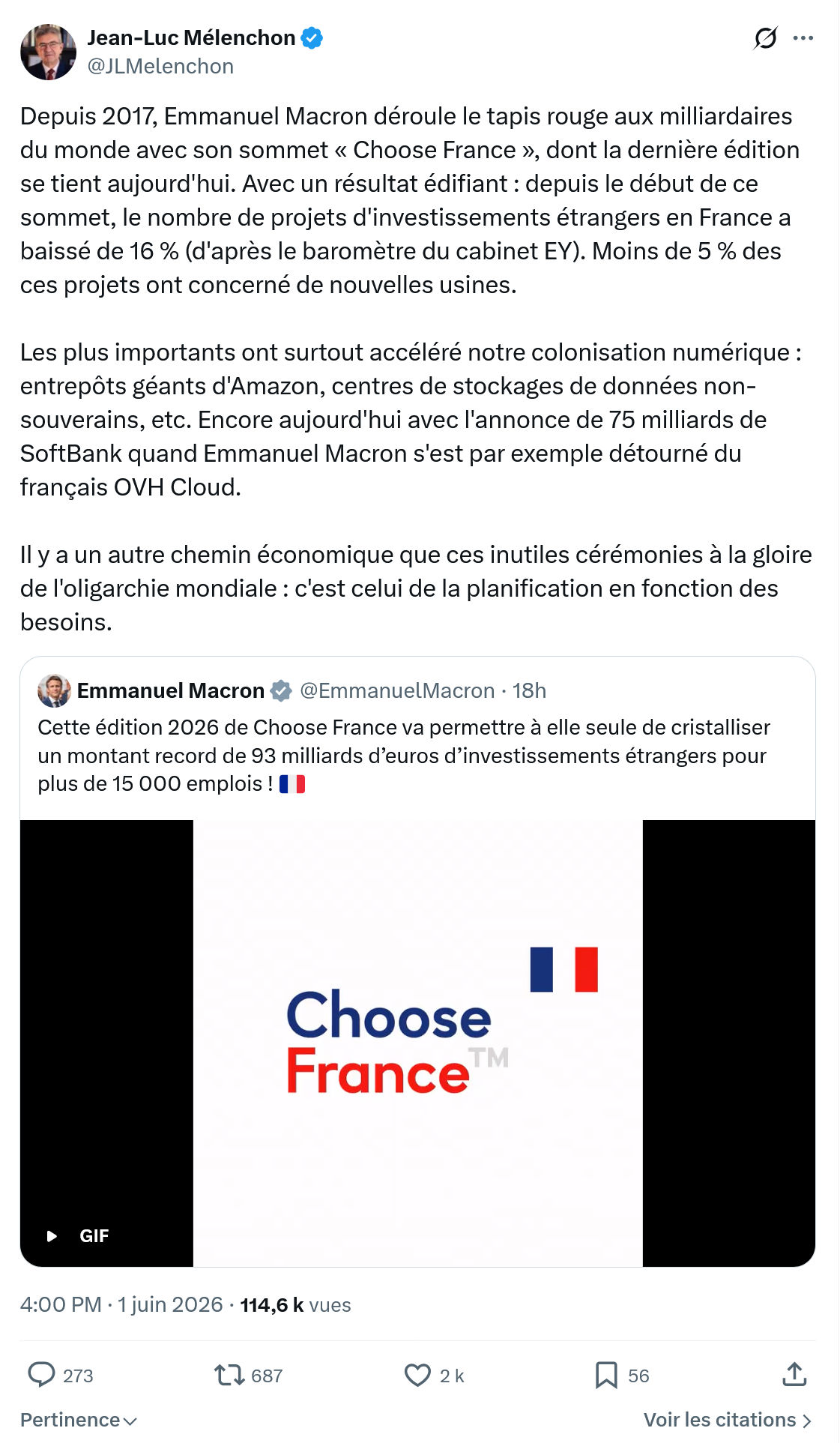 Jean-Luc Mélenchon: Depuis 2017, Emmanuel Macron déroule…