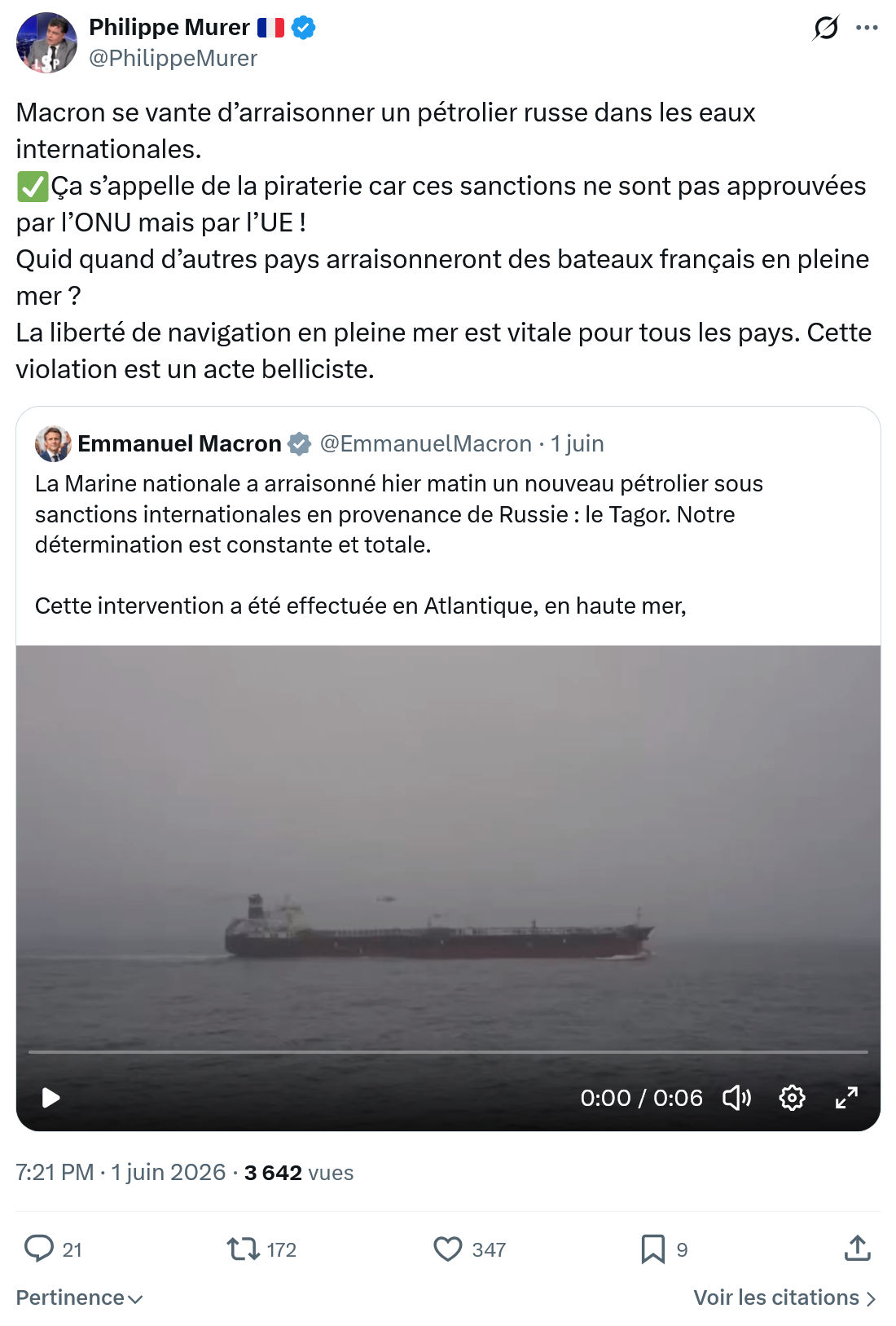Philippe Murer: Macron se vante d’arraisonner un pétrolier…
