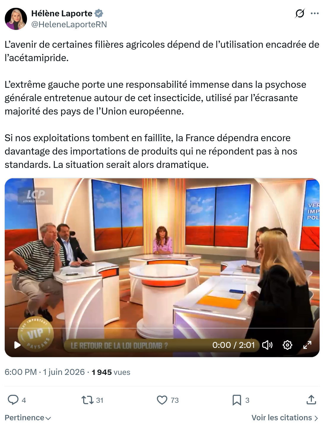 Hélène Laporte: L’avenir de certaines filières agricoles…