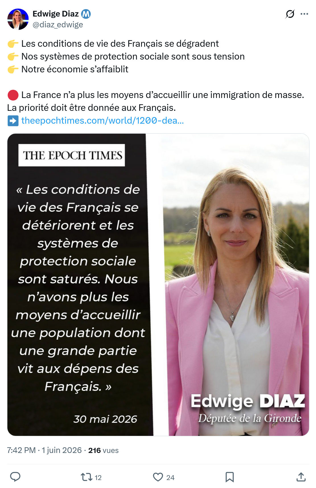 Edwige Diaz: Les conditions de vie des Français…
