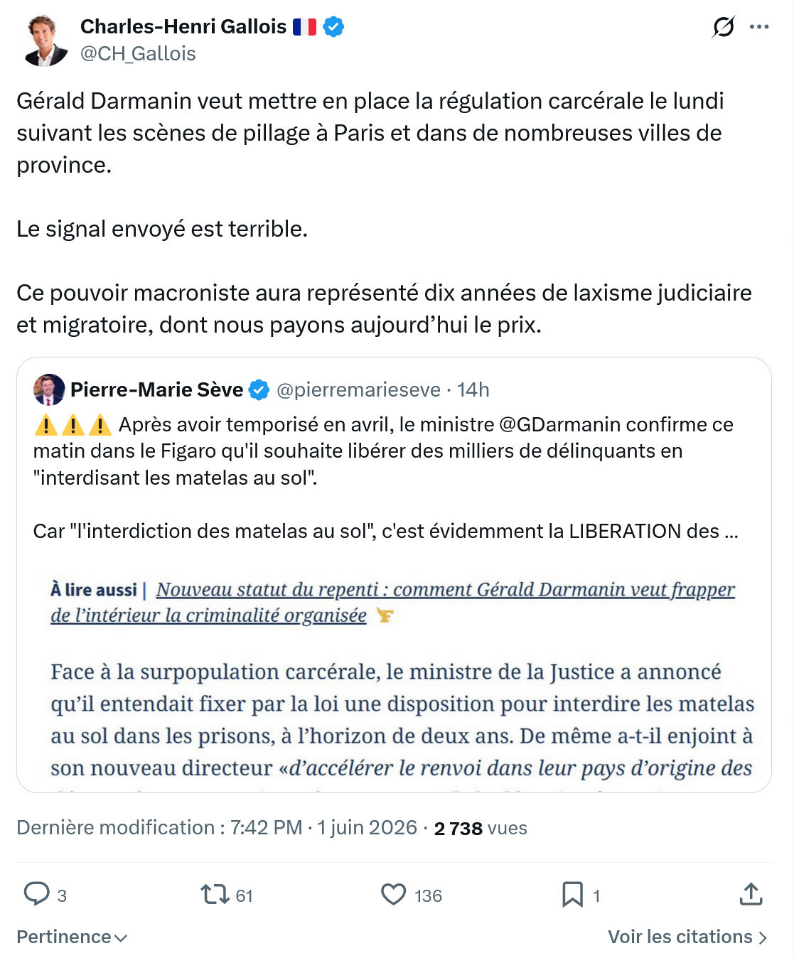 Charles-Henri Gallois: Gérald Darmanin veut mettre en place…