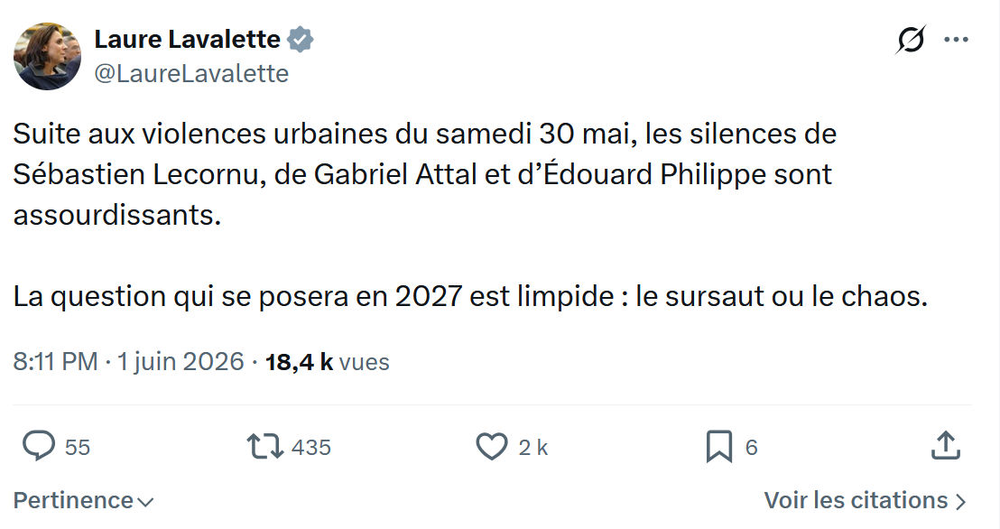 Laure Lavalette: Suite aux violences urbaines du samedi…