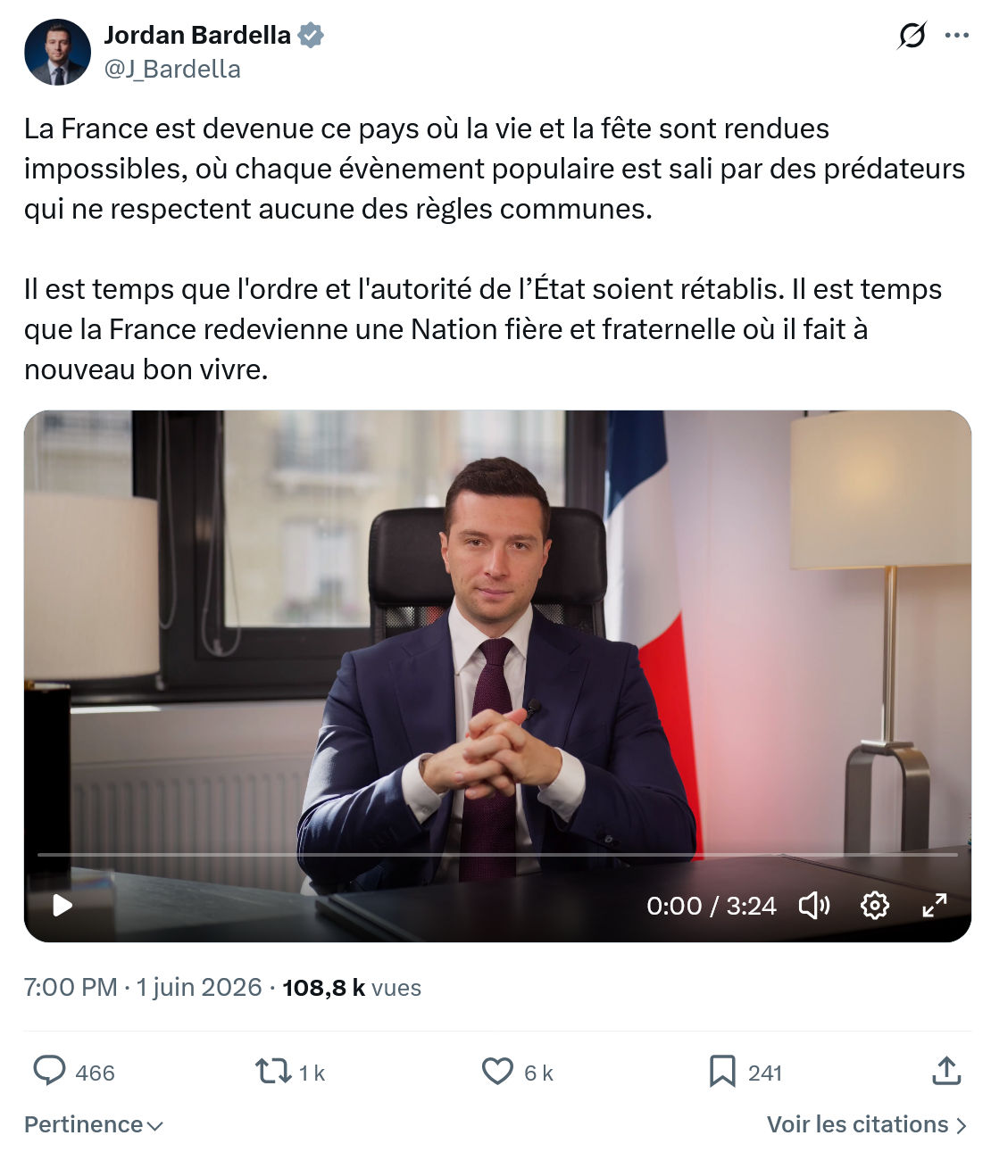 Jordan Bardella: La France est devenue ce pays…