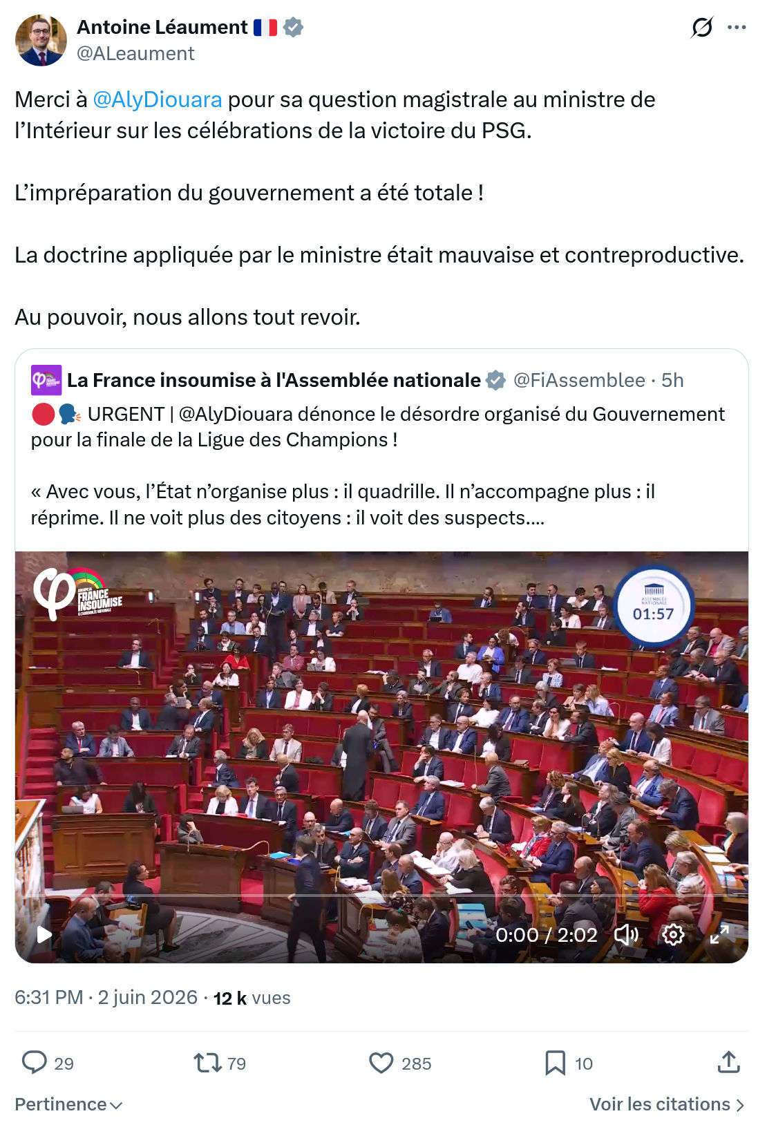 Antoine Léaument: Merci à @AlyDiouara…