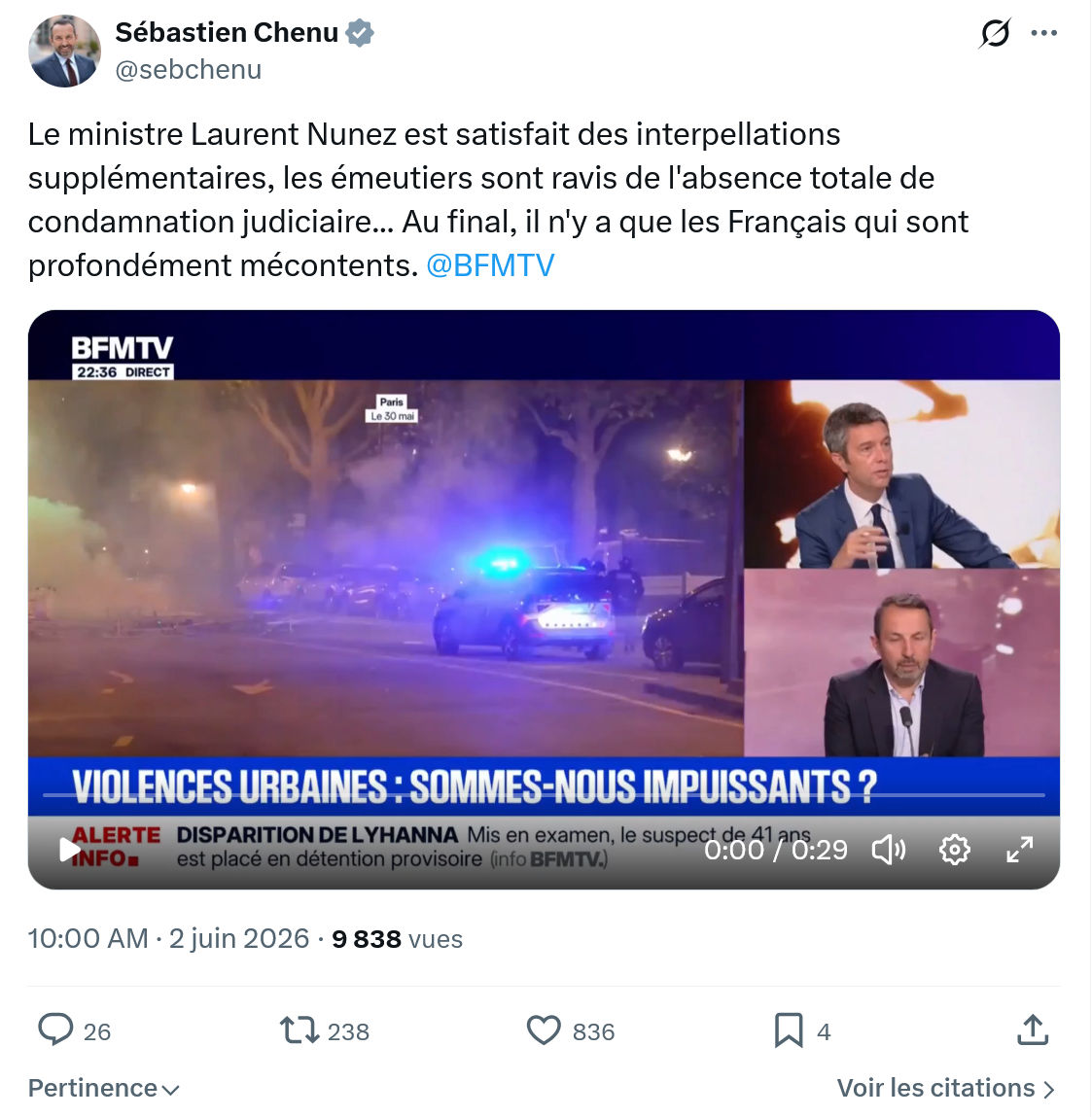 Sébastien Chenu: Le ministre Laurent Nunez est satisfait…