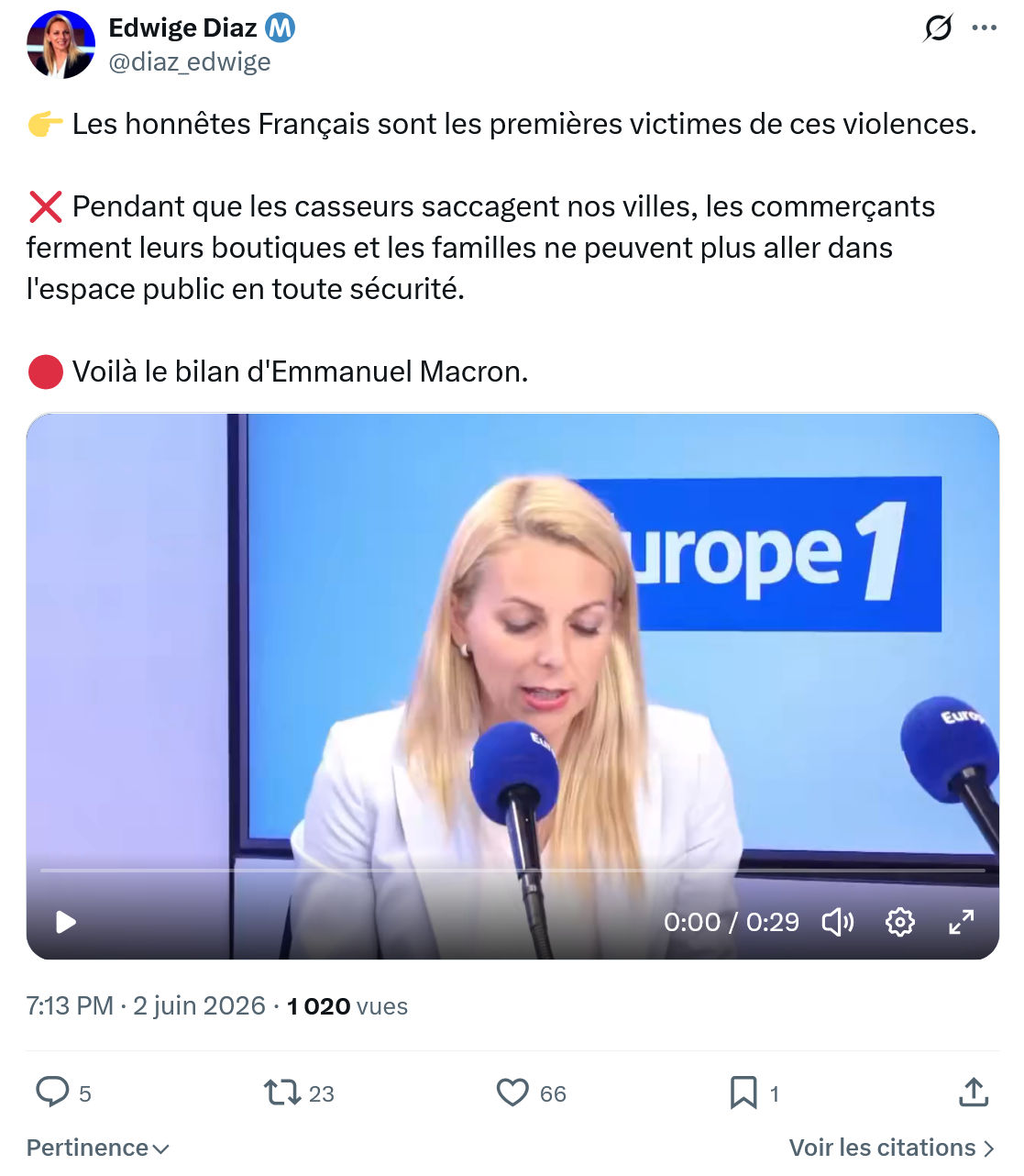 Edwige Diaz: Les honnêtes Français sont les premières…