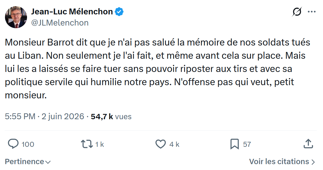 Jean-Luc Mélenchon: Monsieur Barrot dit que je n'ai pas salué…