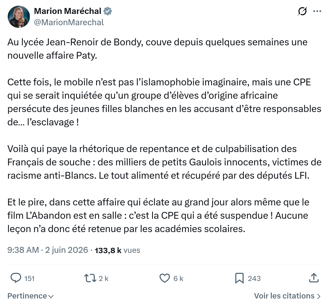 Marion Maréchal- Le Pen: Au lycée Jean-Renoir de Bondy…