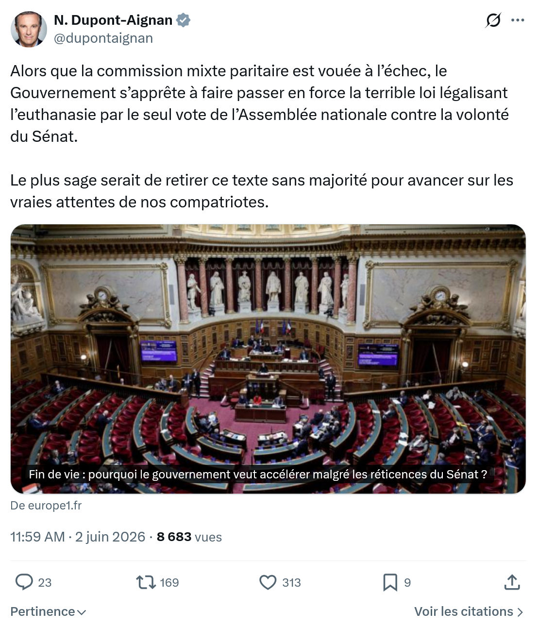 Nicolas Dupont-Aignan: Alors que la commission mixte paritaire…