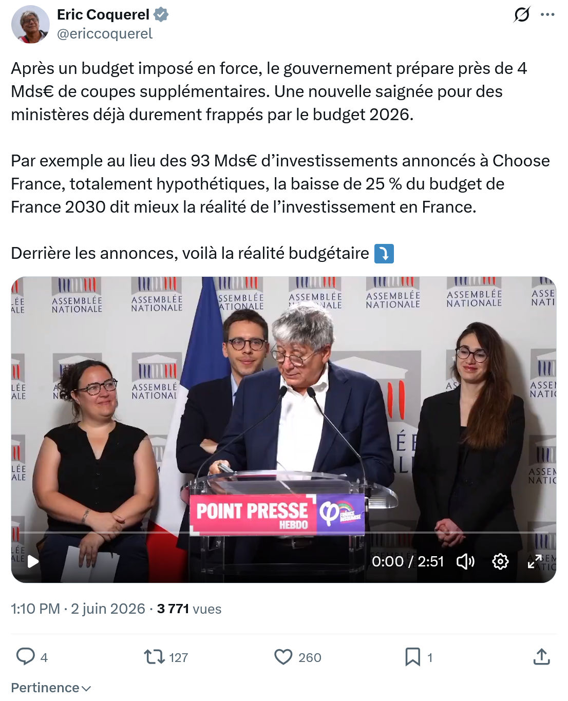 Eric Coquerel: Après un budget imposé en force…
