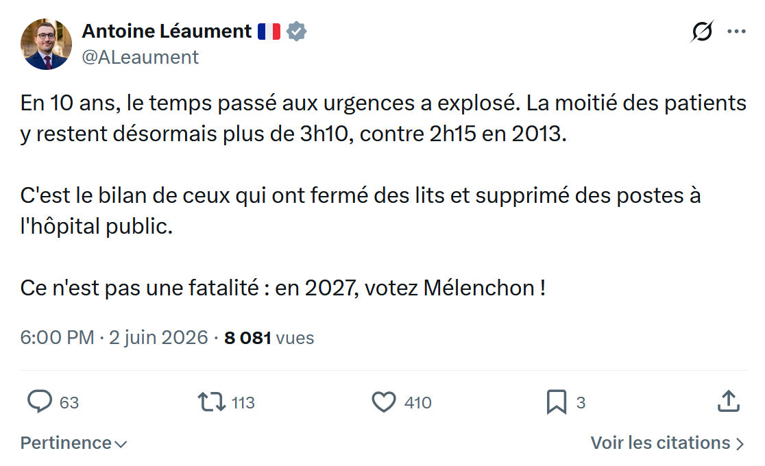 Antoine Léaument: En 10 ans, le temps passé aux urgences…