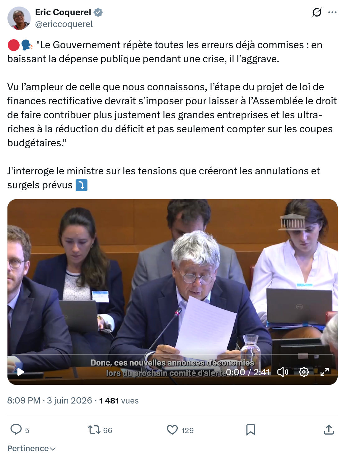 Eric Coquerel: Le Gouvernement répète toutes…
