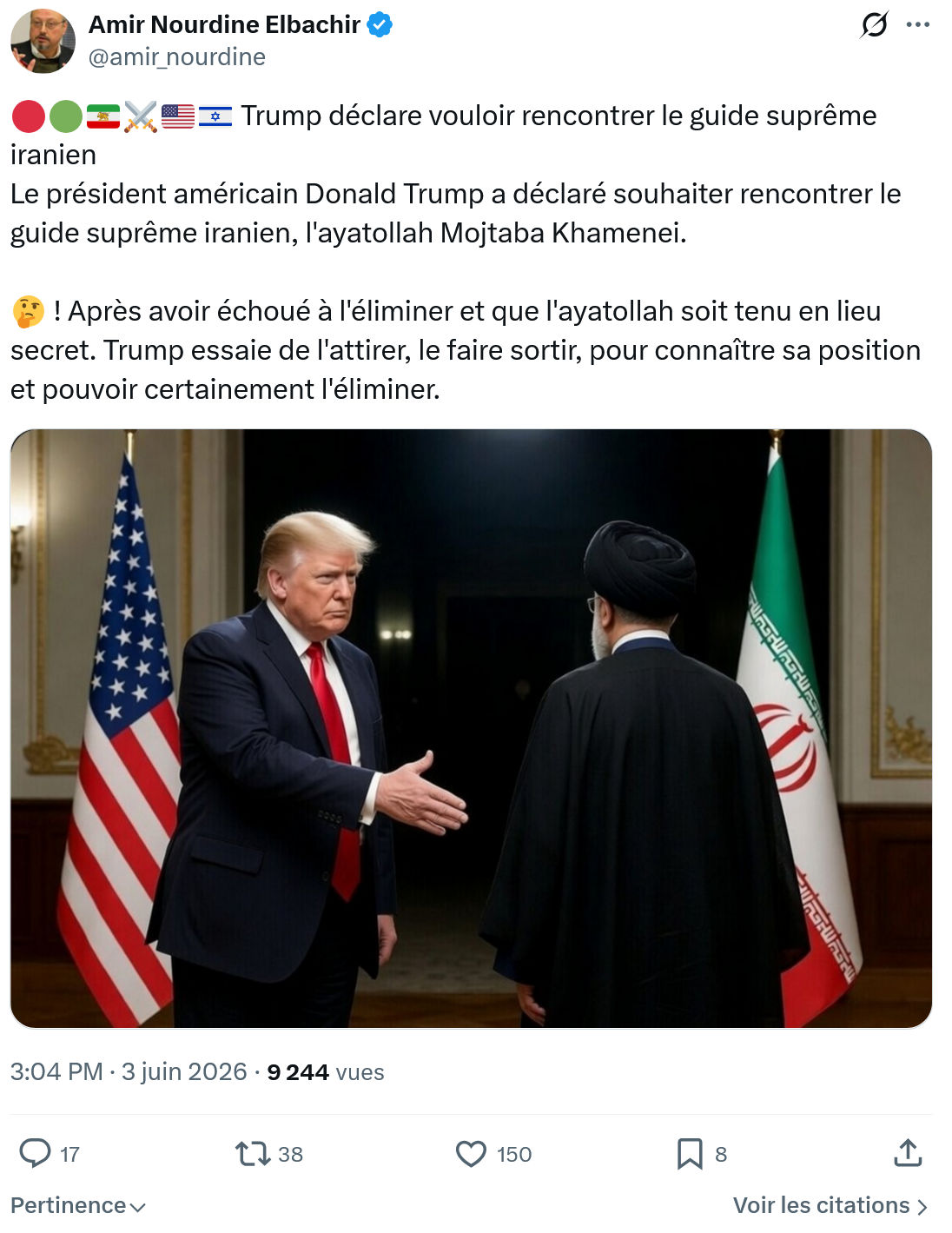 Amir Nourdine Elbachir: Trump déclare vouloir rencontrer…