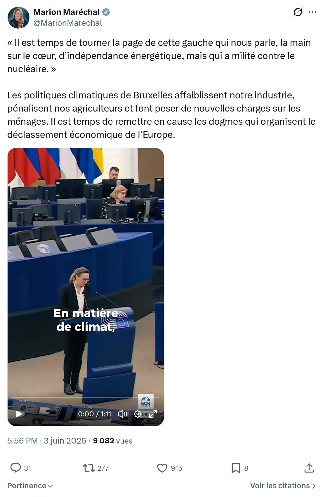 Marion Maréchal- Le Pen: Il est temps de tourner la page…