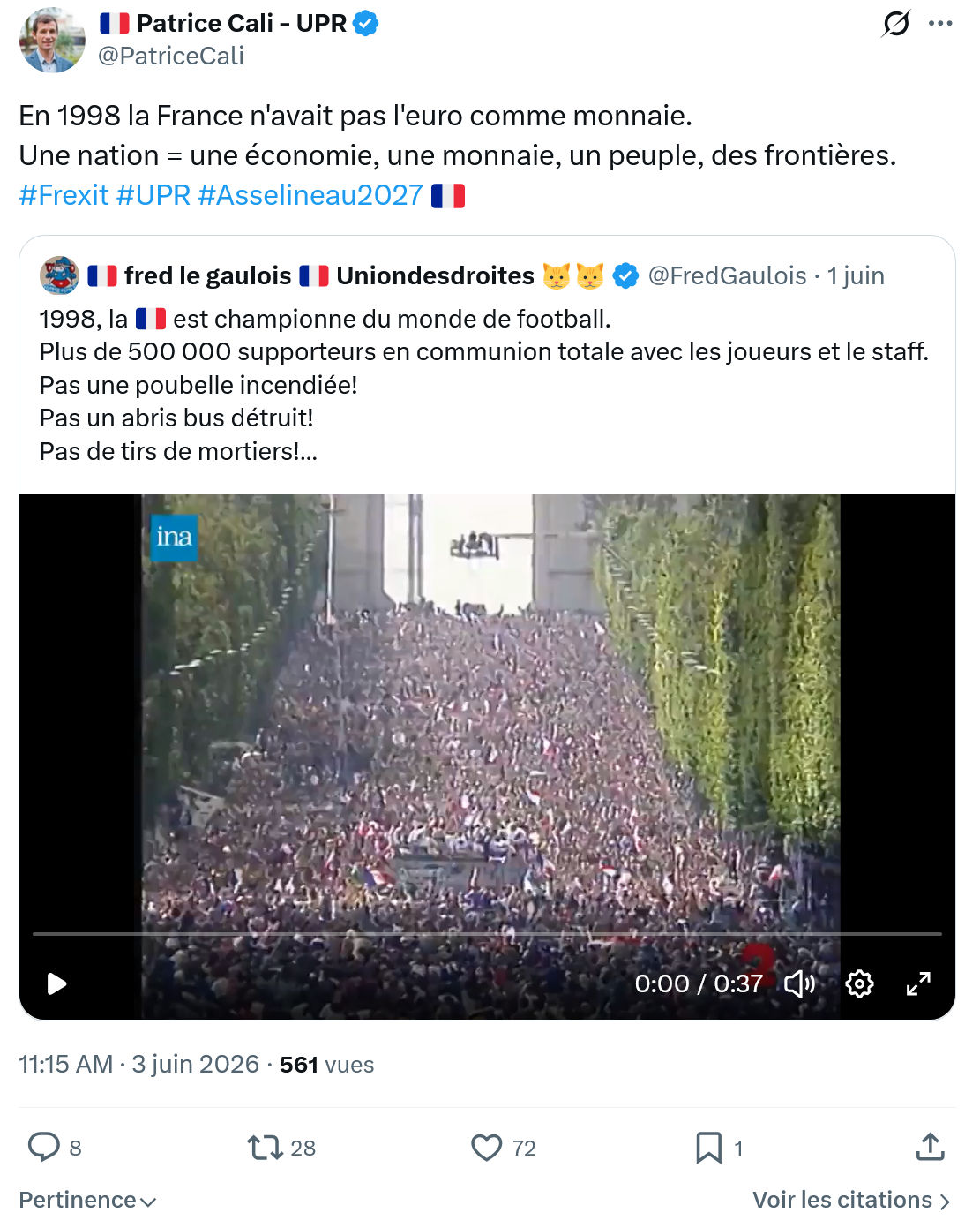 Patrice Cali: En 1998 la France n'avait pas l'euro comme monnaie…